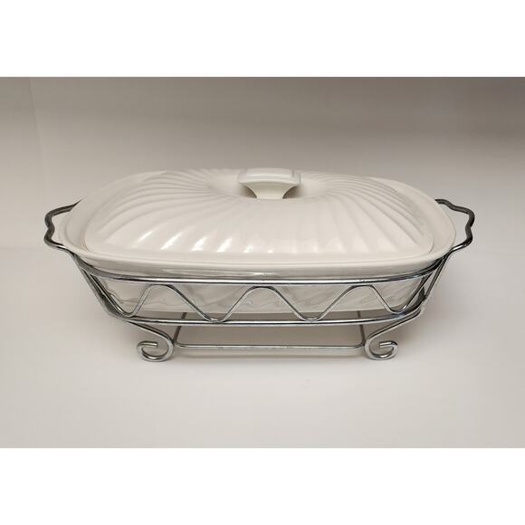 Godinger Rare Vintage 2 Quart Rectangular Covered Porcelain Baker W/Serving Rack - Picture 3 of 9